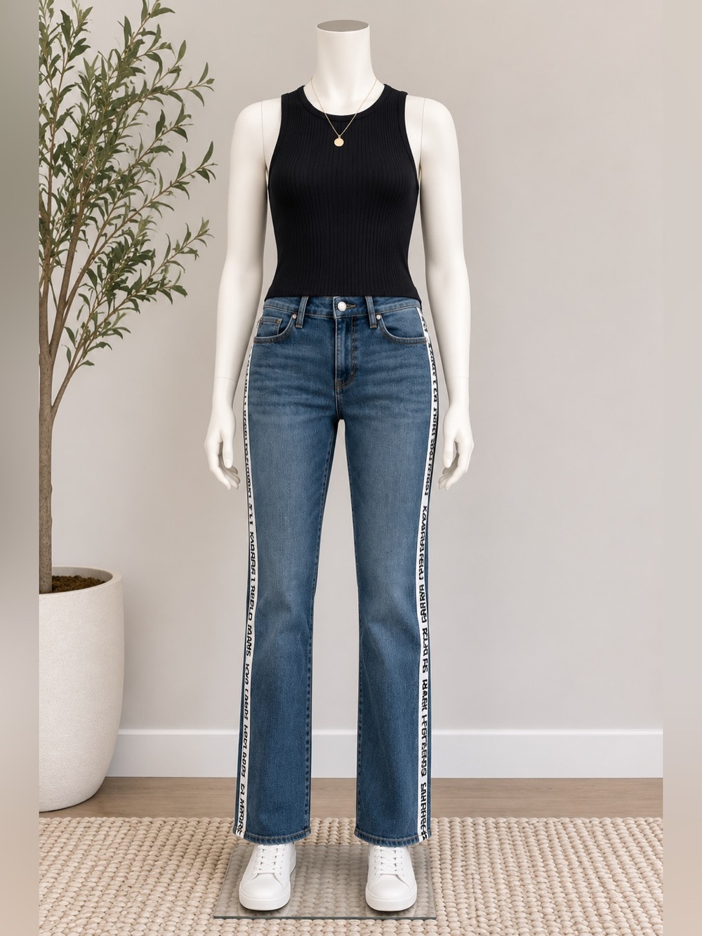 Karl Lagerfeld Paris Logo Tape Side Stripe Jeans Size 12